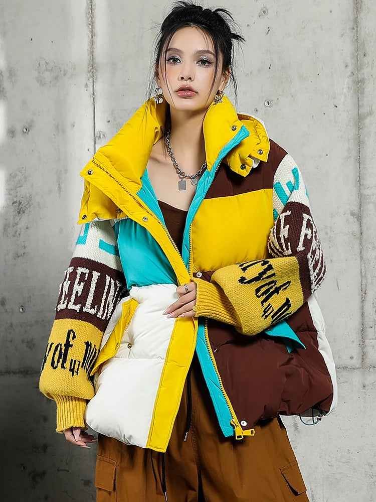 Letter Stitch Down Parka – Oversized Hooded Streetwear