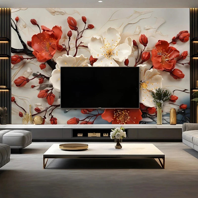 Custom 3D Floral Art Wall Mural – Modern Style, 7 Materials
