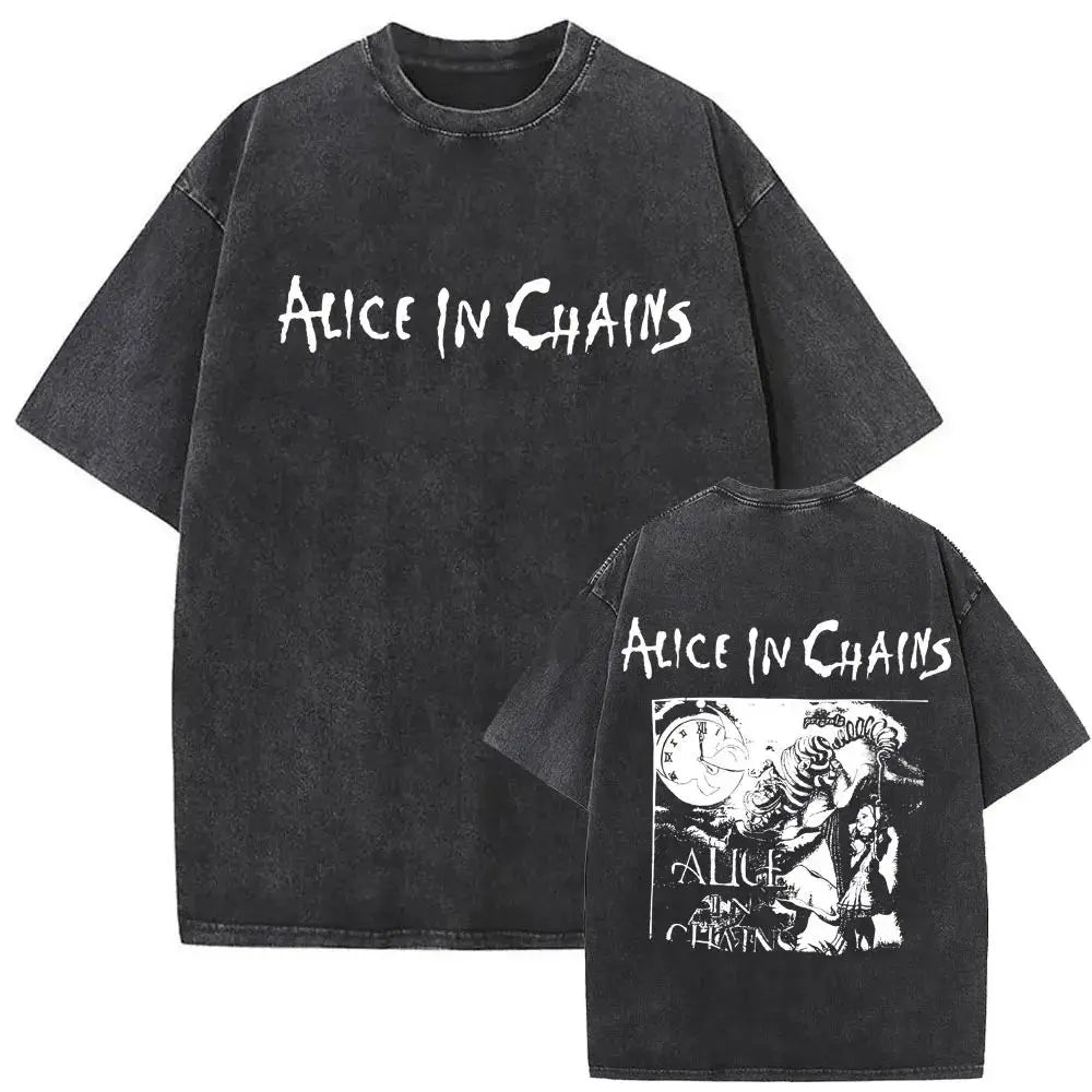 New in Top & Tees Men's T-Shirt Camisetas Rock Band Alice in Chains Dirt Washed Vintage Short Sleeved Round Neck Y2k T-shirt