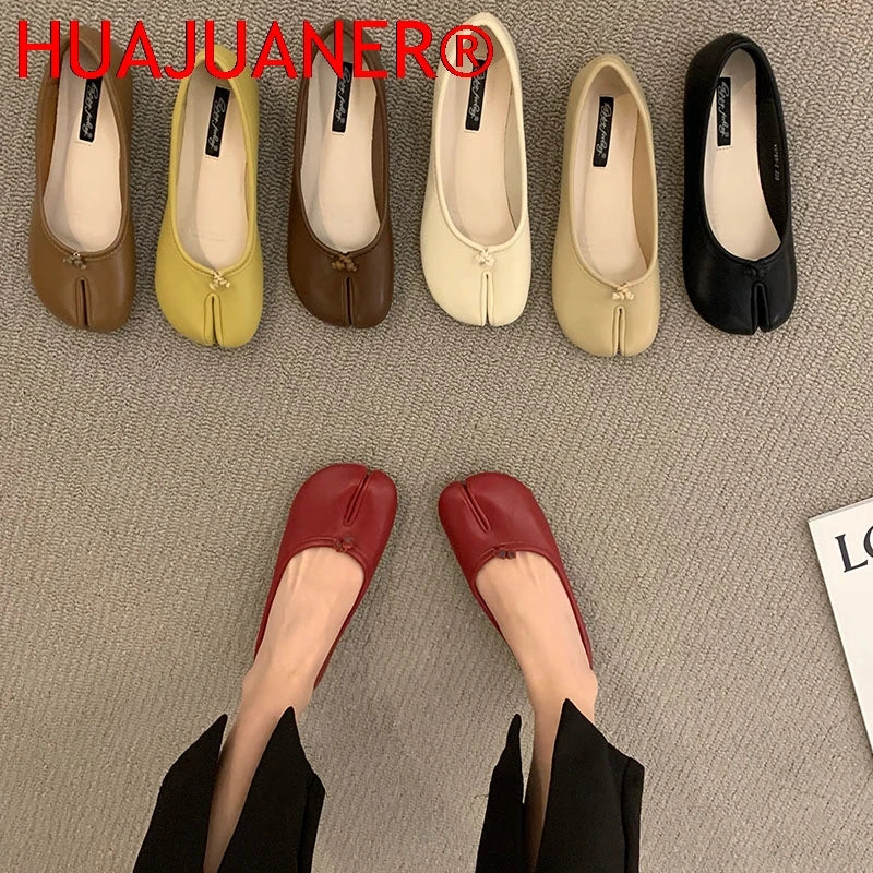 Women Flats Tabi Ninja Shoes Woman Ladies Microfiber Leather Comfy  Flats Split Toe Slippers Soft Bottom Loafers Solid Brief La