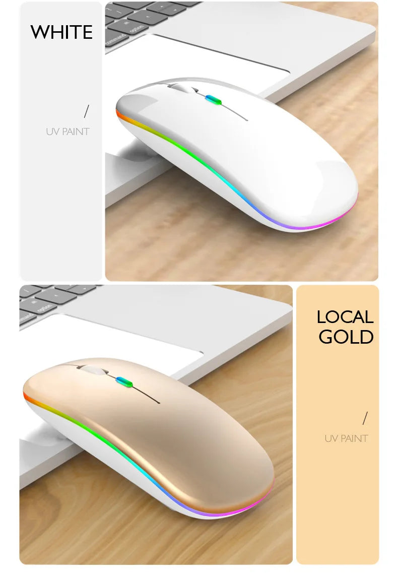 Rechargeable Bluetooth Wireless Mouse with 2.4GHz USB RGB 1600DPI Mouse for Computer Laptop Tablet PC MacBook Gaming Mouse Gamer