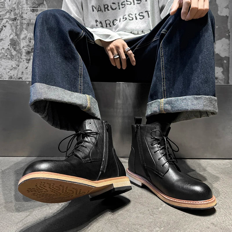 IRON RIDGE - Men's Vintage Ankle Boots - Lace Up, Side Zipper, Combat & Motorcycle Style