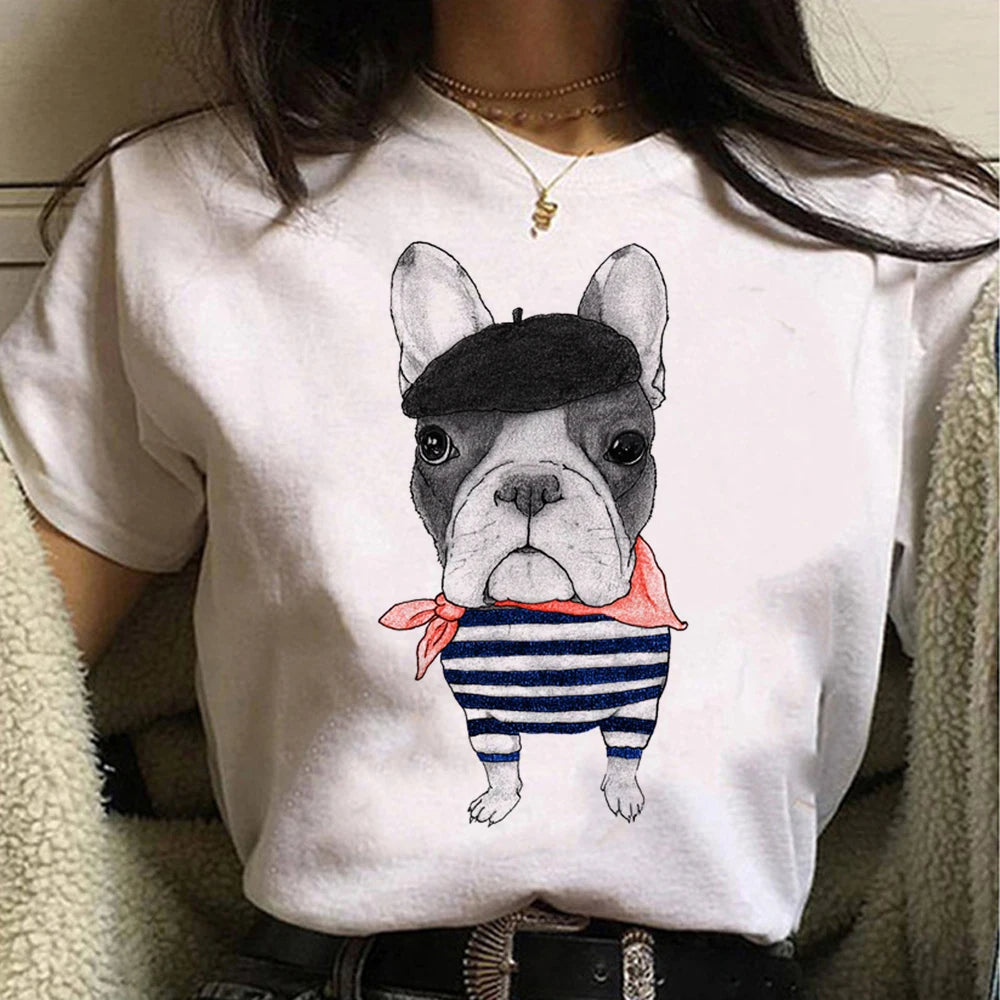 French Bulldog t shirt women graphic Tee girl Japanese clothes