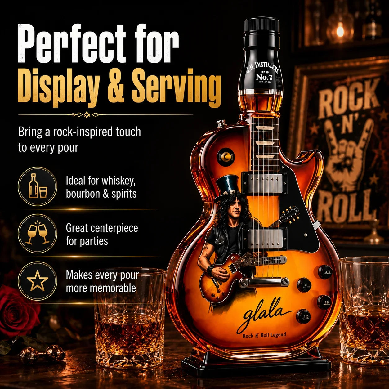 Guitar Shaped Whiskey Decanter – Rock Legend Liquor Bottle Collectible Barware
