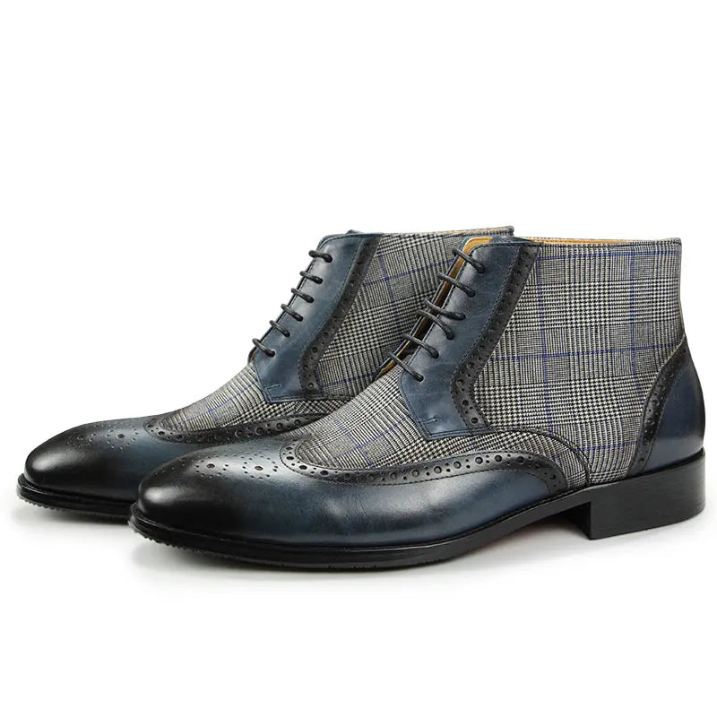 DENIM CHELSEA - Men's Genuine Cowhide Leather Chelsea Boots - Pointed Toe Retro