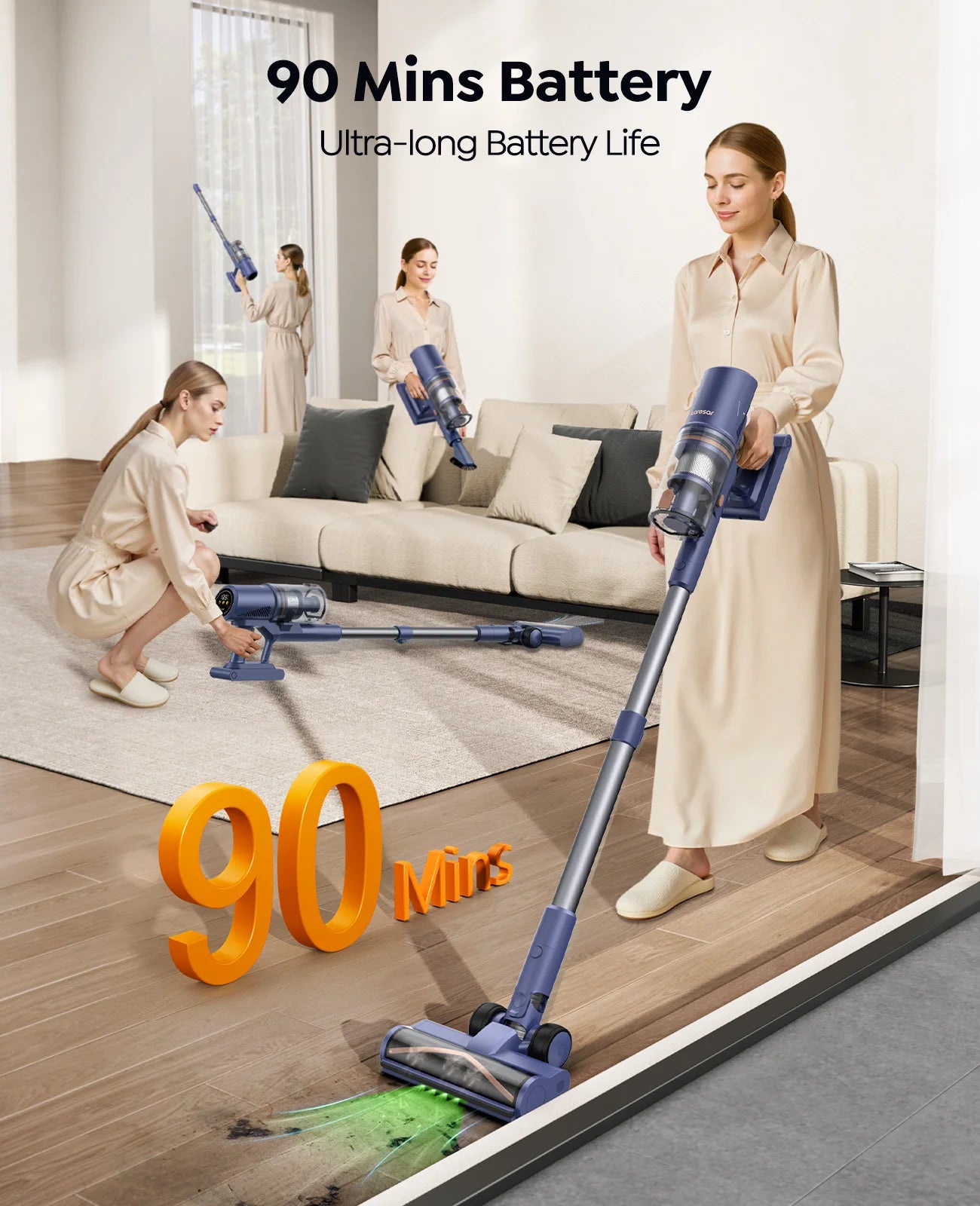 Laresar V11 Cordless Vacuum Cleaner – 650W, 75000PA Ultra-Strong Suction
