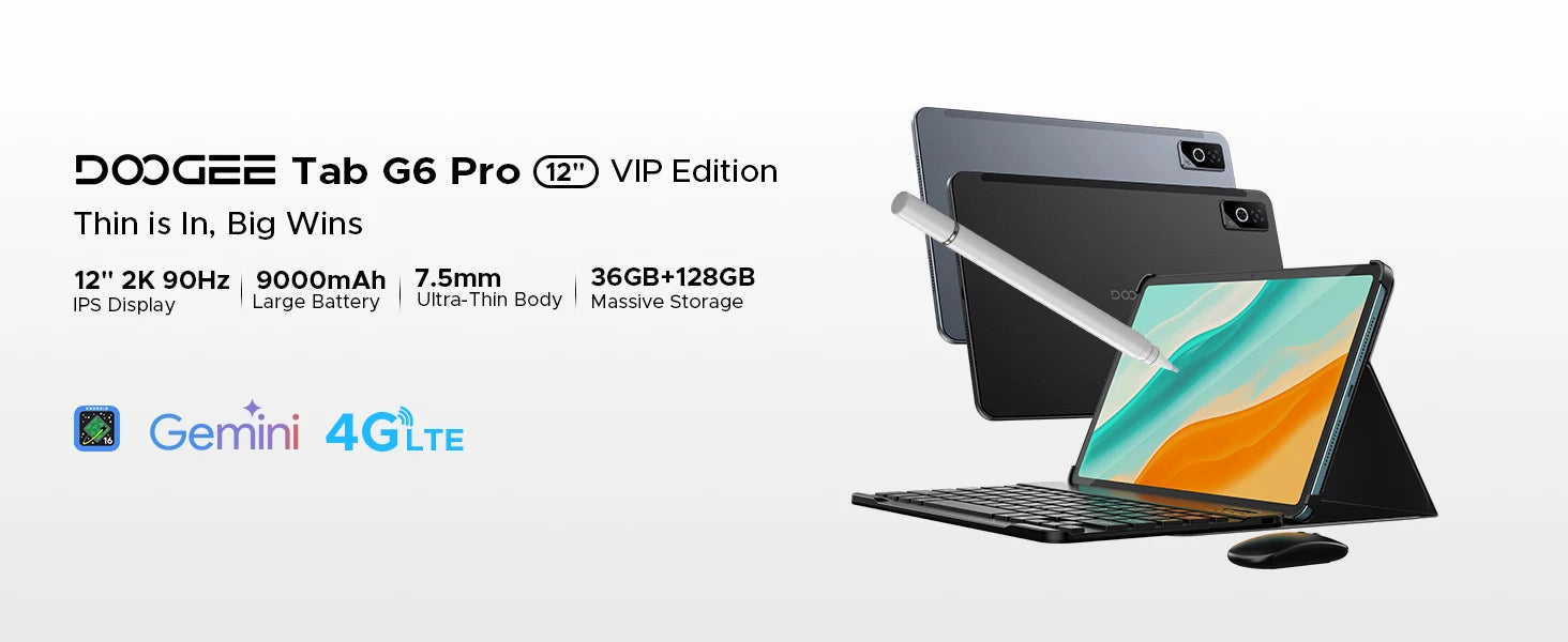 DOOGEE Tab G6 Pro 12" 2K - Android 16 Gemini AI, 8GB+128GB, 4G LTE