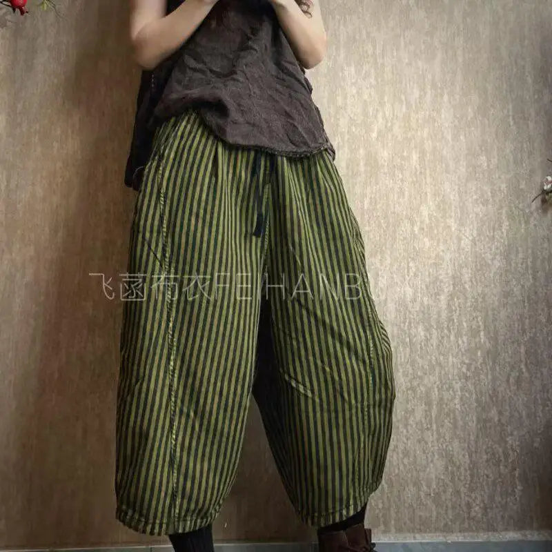 Striped Cotton Harem Pants