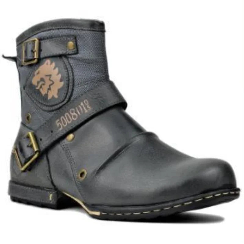 ETHNIC EDGE - Men's Retro Ankle Boots - Buckle Strap, Plush Lining, Plus Size EU 39–48