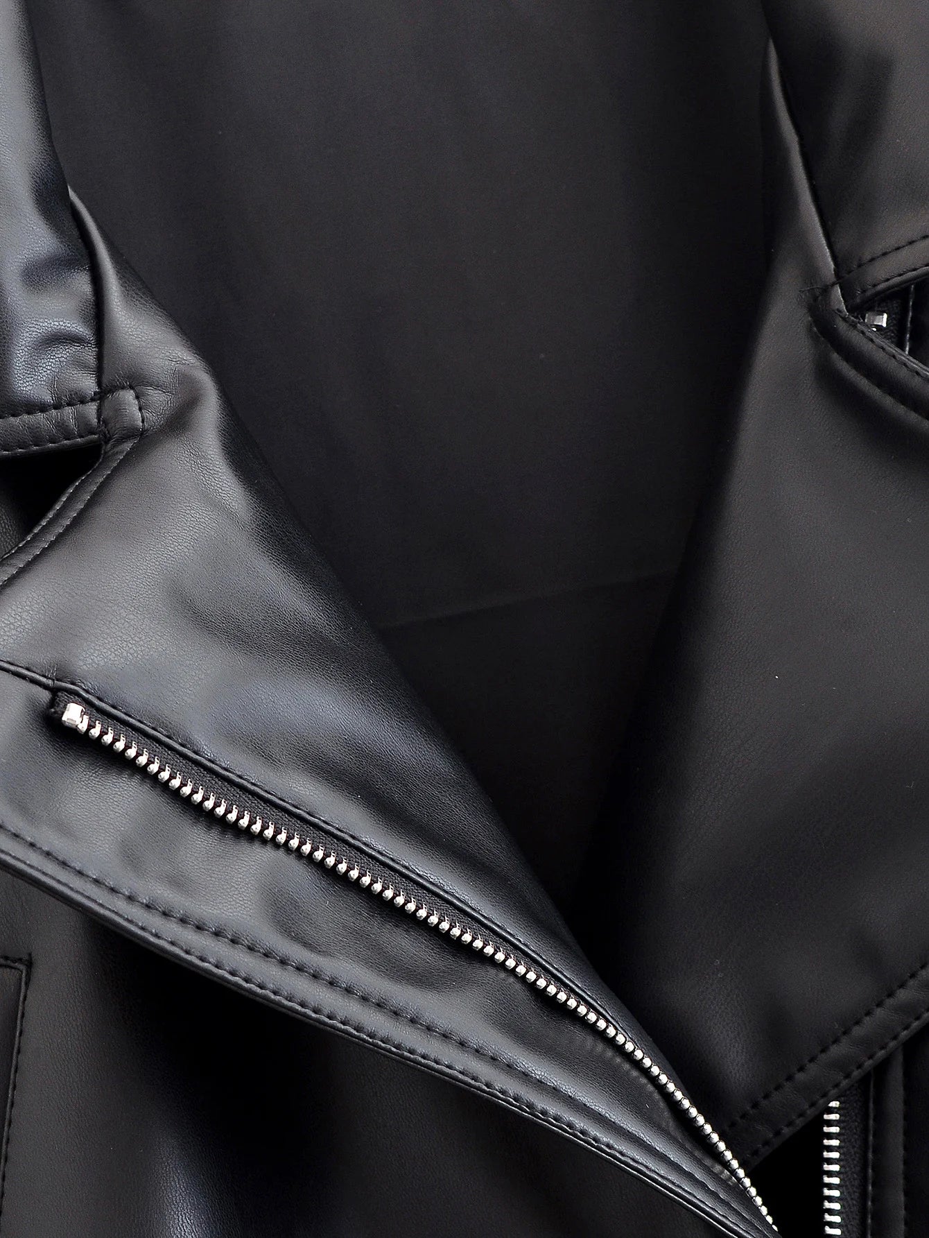 HH Women Fashion Black Short Faux Leather Trench Coat Long Sleeve Lapel Jacket With Belt Vintage Lady Motorcycle Jacket Outwear