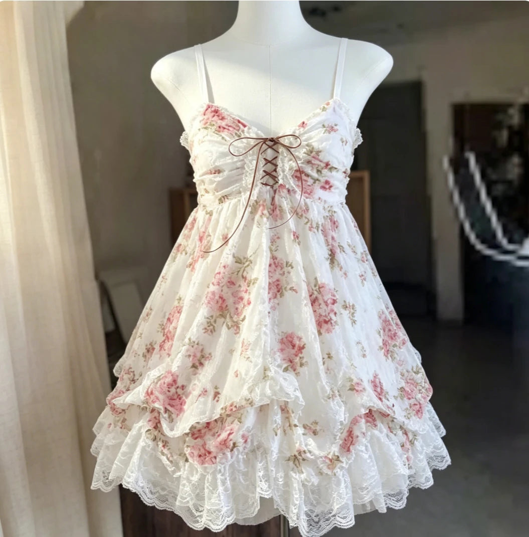 2000s Gothic Vintage Mini Dress Women Sleeveless Strap Party Dress Evening Lace Retro Cltohing Japanese Y2k Black Chic Lolita