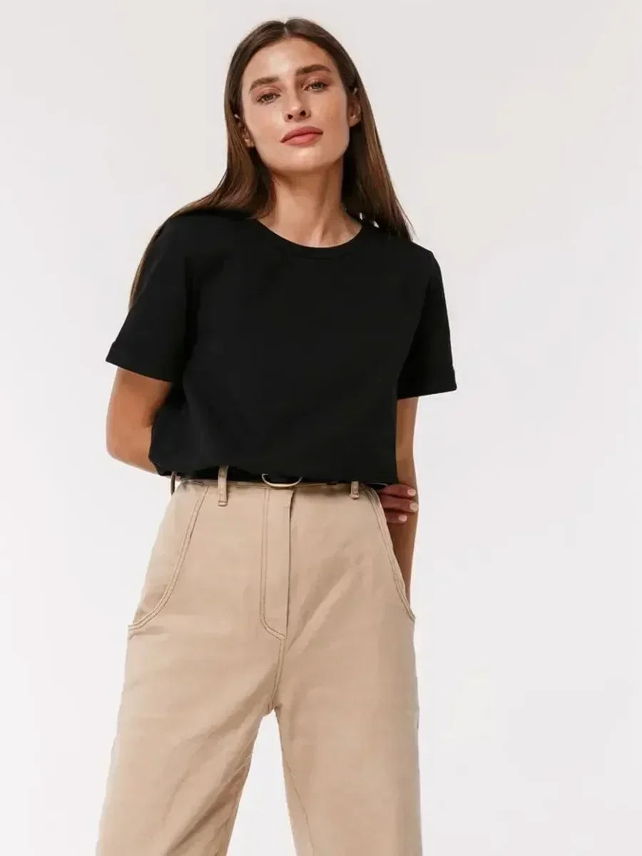 Bornladies Summer 100% Cotton Women's T-shirt Basic Fashionable Solid Lady Short Sleeve Loose Tops 230g/㎡