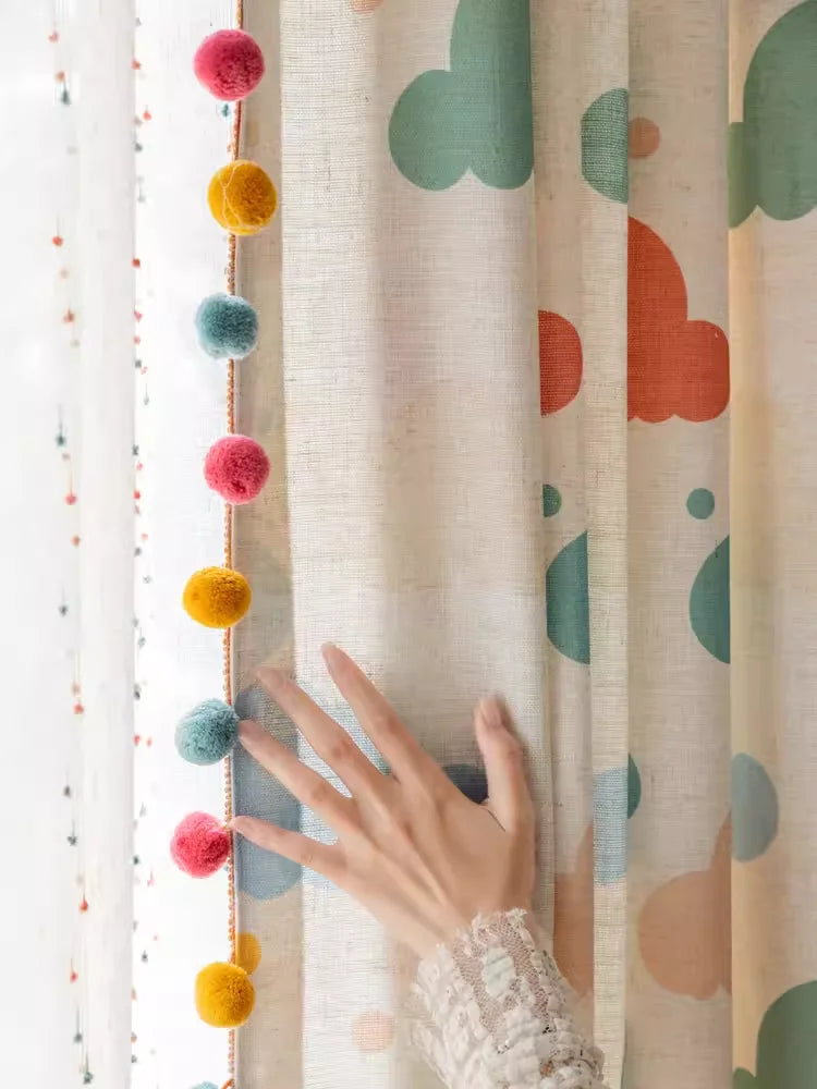 COLORFUL CARTOON CURTAINS - Custom Sizes, Sheer Cotton-Linen - Kids' Room Cheer
