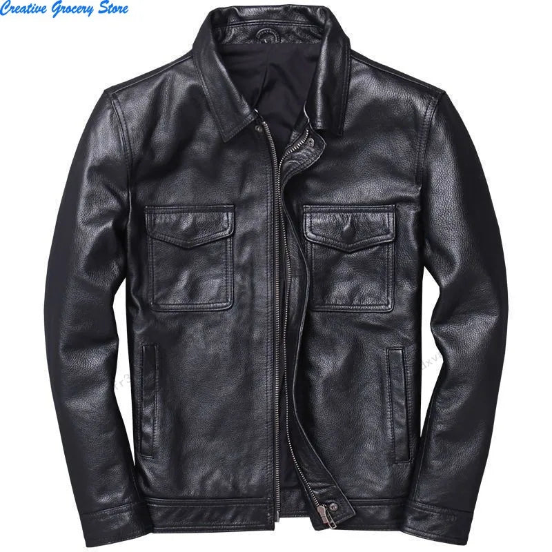 IRON HIDE - Men's Cowhide Leather Biker Jacket - Stand Collar, 4 Colors, M-XXXL
