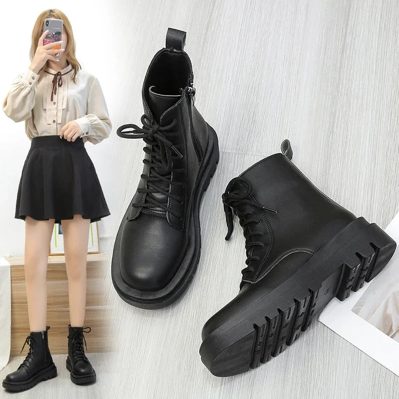 Platform Ankle Boots – Side Zip Square Heel