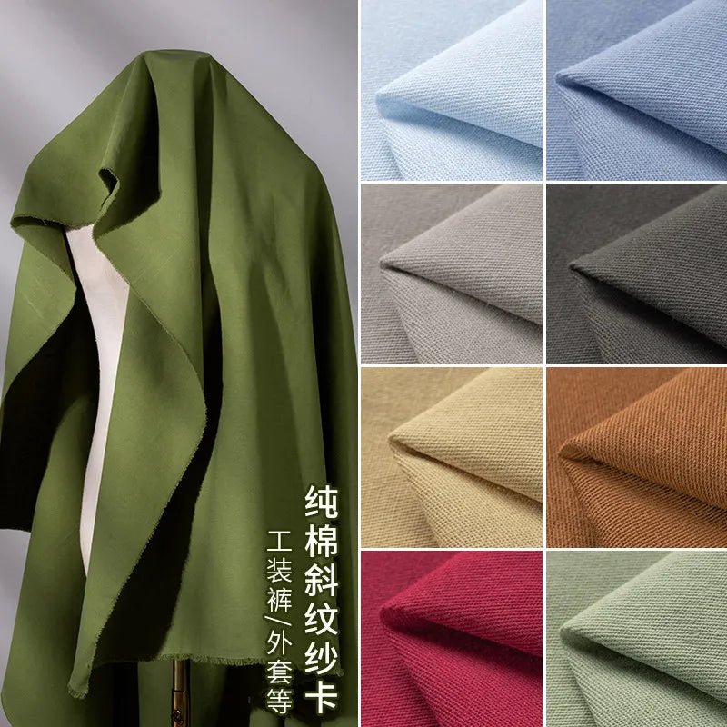 100% Cotton Twill Single Yarn Drill Fabric Solid Color Non-Shrink Cloth for Workwear Skirt Jacket Pants DIY Home Sewing Material