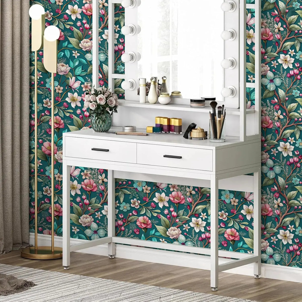 FLORAL PEEL & STICK WALLPAPER - Green Floral - Removable