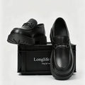 SLIP CHIEF - Men's Height-Increase Slip-On Loafers - Waterproof Split Leather Business Casual Shoes in Black & Bright Black