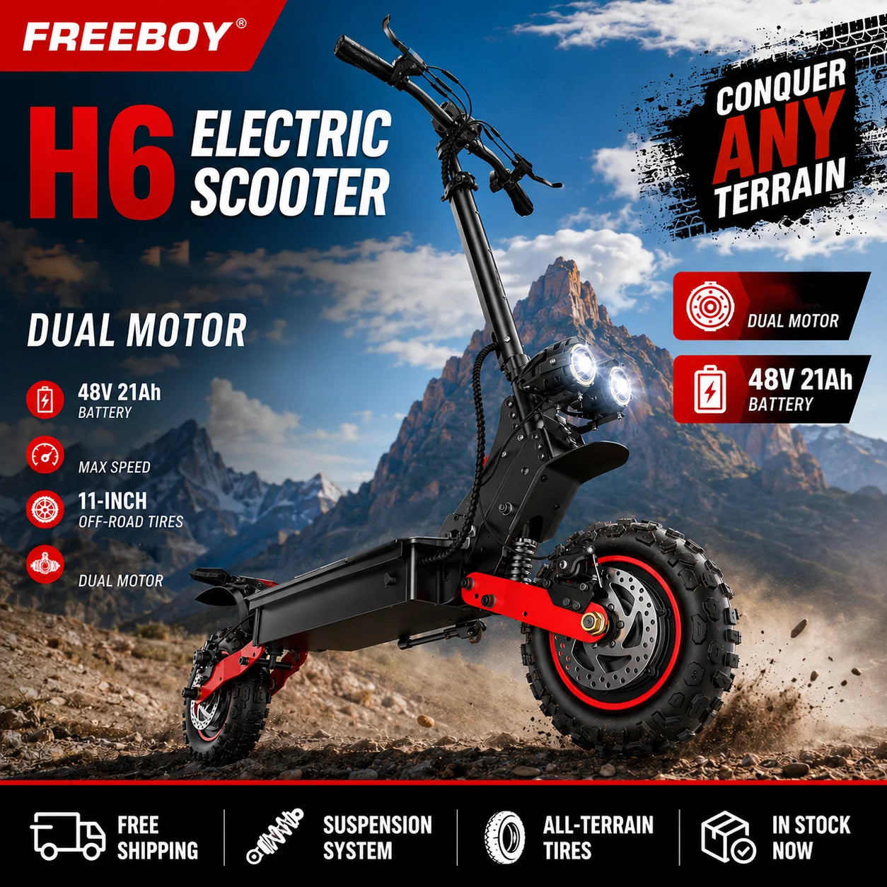 FREEBOY H6 ELECTRIC SCOOTER - Dual Motor, 48V - All-Terrain Power