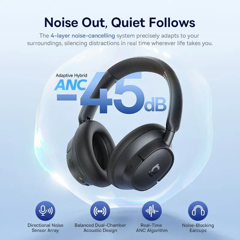 Baseus EH10 ANC Wireless Headphones – 45dB Adaptive Hi-Res LDAC Bluetooth 6.0 80H