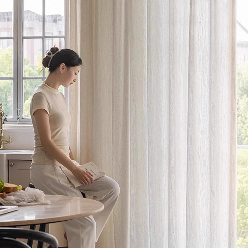 JACQUARD LINEN SHEER CURTAINS - Soft Voile Panel Custom Size - Natural & Airy