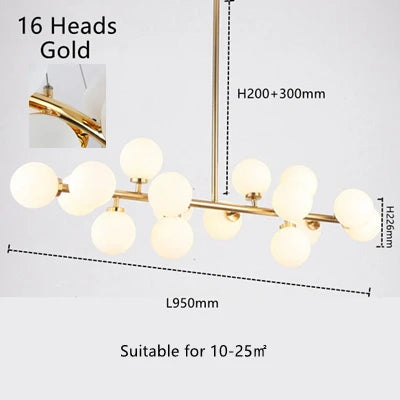 Glass Ball Chandelier – Gold/Black, 8–45 Heads, Scandinavian