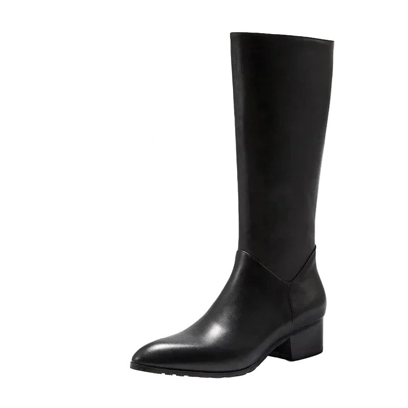 Men's Genuine Leather Knee-High Boots - Italian Retro Pointed Toe Lace-Up Winter Boots