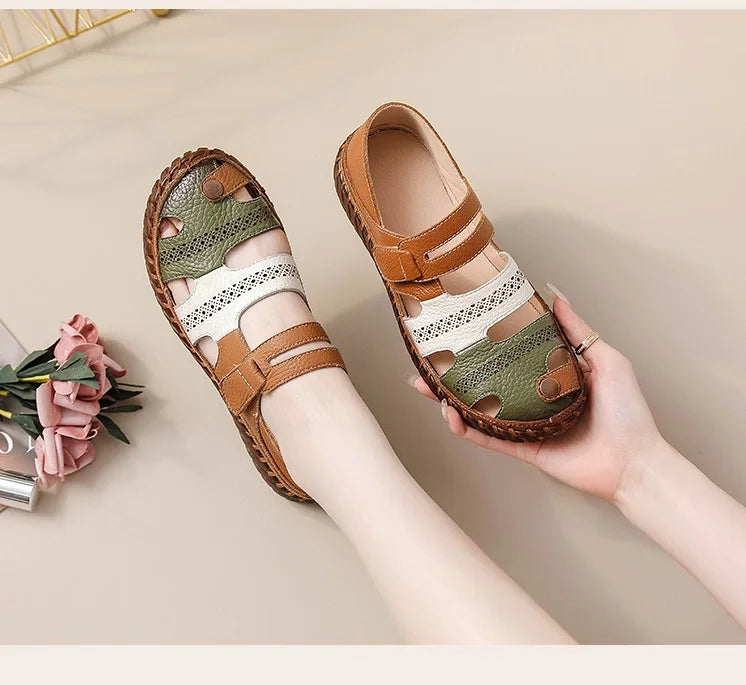 New patches gladiator sandals women's handmade bohemian shoes big size 43 woman real leather sandal ladies patchwork strap flats