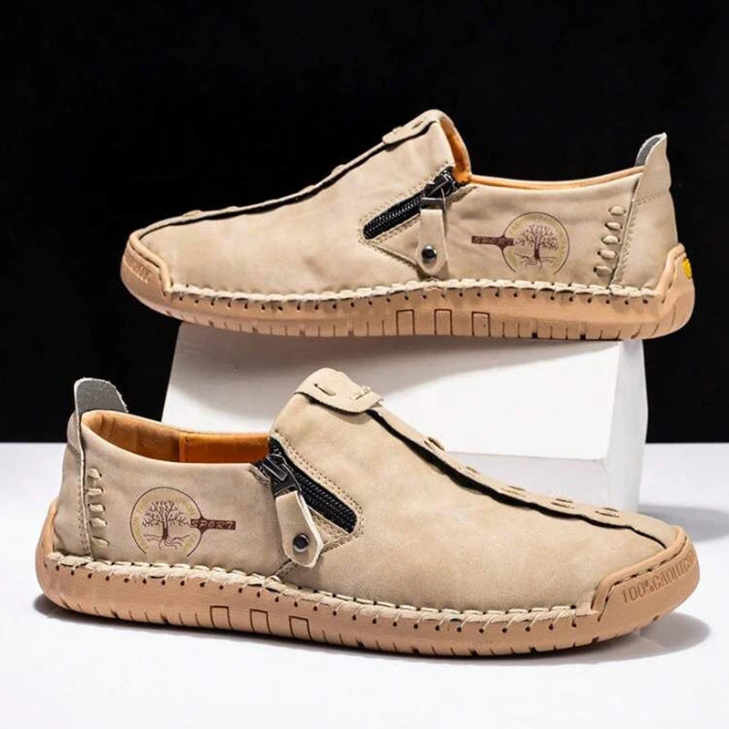 Men's Casual Leather Loafers - Slip-On Moccasins Breathable Flat Shoes