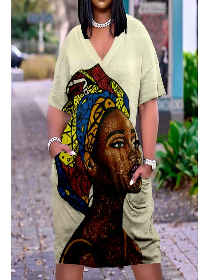 Fashion Native Midi Dresses Women Bohemian Party Evening Dress Women's Fashion African Dress Female Letter Sexy Sundress Slim