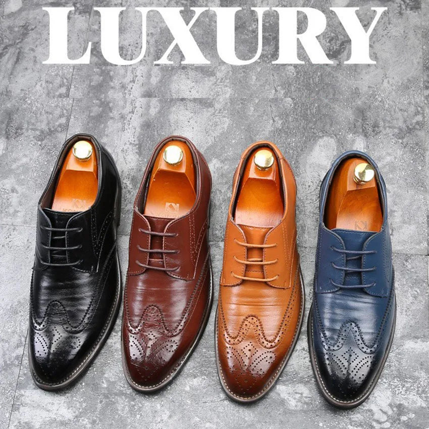 Men's Wingtip Oxford Shoes - Pointed Toe Lace-Up Business Dress Large Sizes