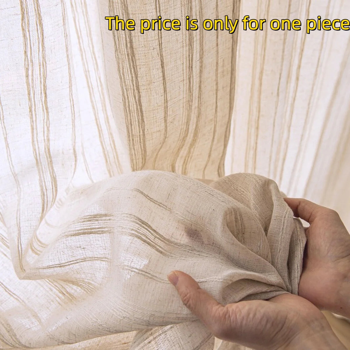 1PC Japanese Cotton Linen Curtain, Simple Filtered Light Stripe Design, Solid Color Hemp Texture, Hole-Processed, Suitable for L