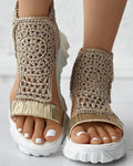 Hot Seller Gold Knitted Sandals for Women Braided Elastic Summer Shoe Mesh Flat Bottom Hollow Out Female Sandals Sandalias Mujer