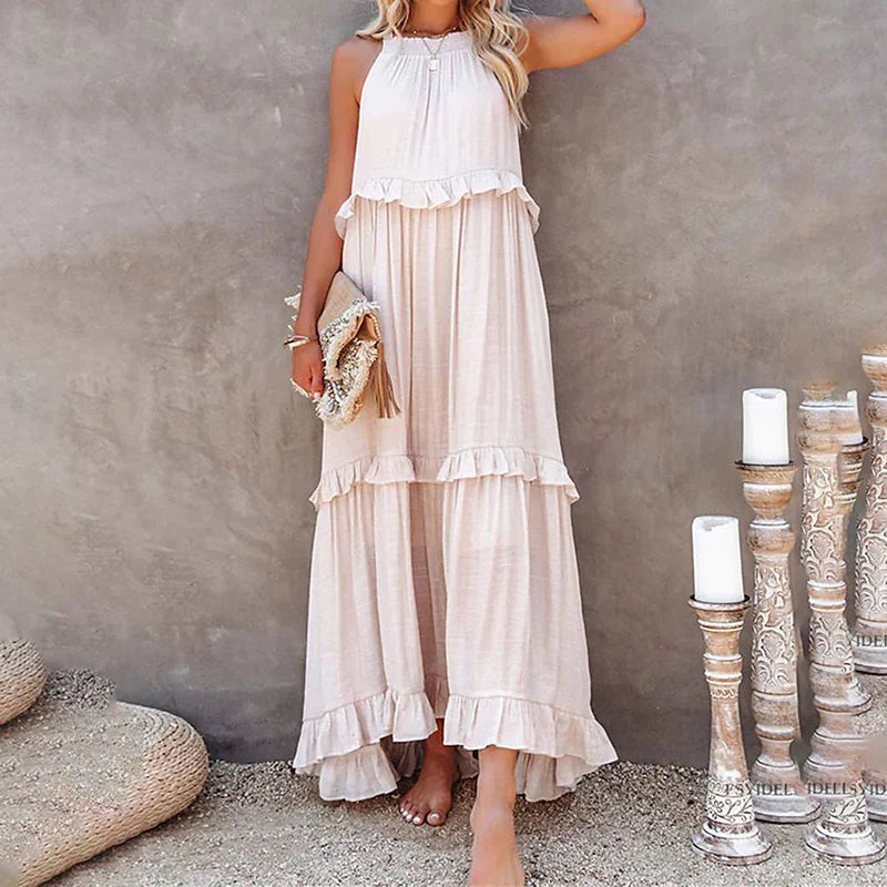 Women Casual Ruffles Long Dress 2026 Summer Elegant Sleeveless Sundress Elegant Harajuku Maxi Dress Beach Party Evening Vestido