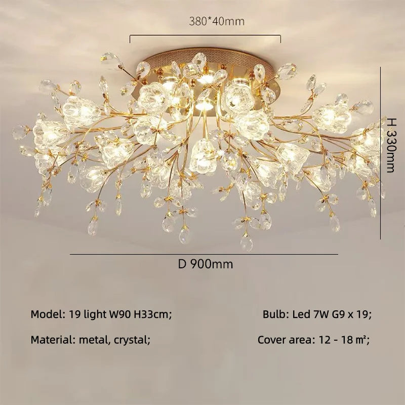 European K9 Crystal Ceiling Light – Gold, D55–90cm + Wall Lamp