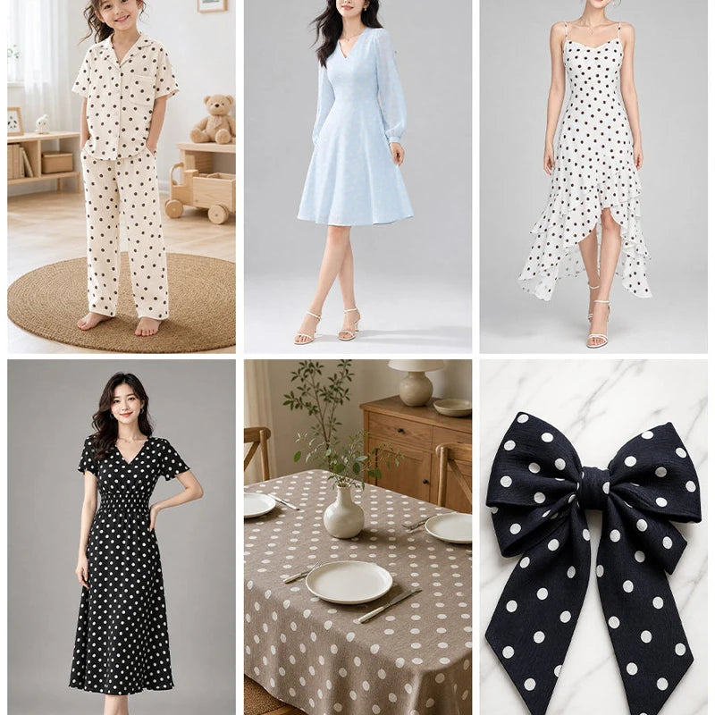 0.5m/1m/2m Imitation Cotton Polka Dot Printing Fabric for Summer Dresses Home Wear Pajamas Hair Accessories DIY Sewing Fabrics