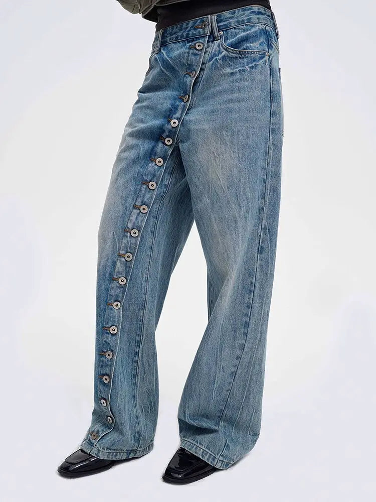 High Waist Wide Leg Jeans - Retro Print