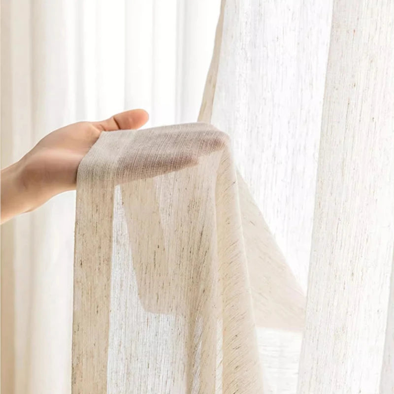 S-FOLD LINEN-LOOK SHEER CURTAINS - 80gsm Yarn Tulle, 5 Headings - Elegant Waves, Easy Rooms