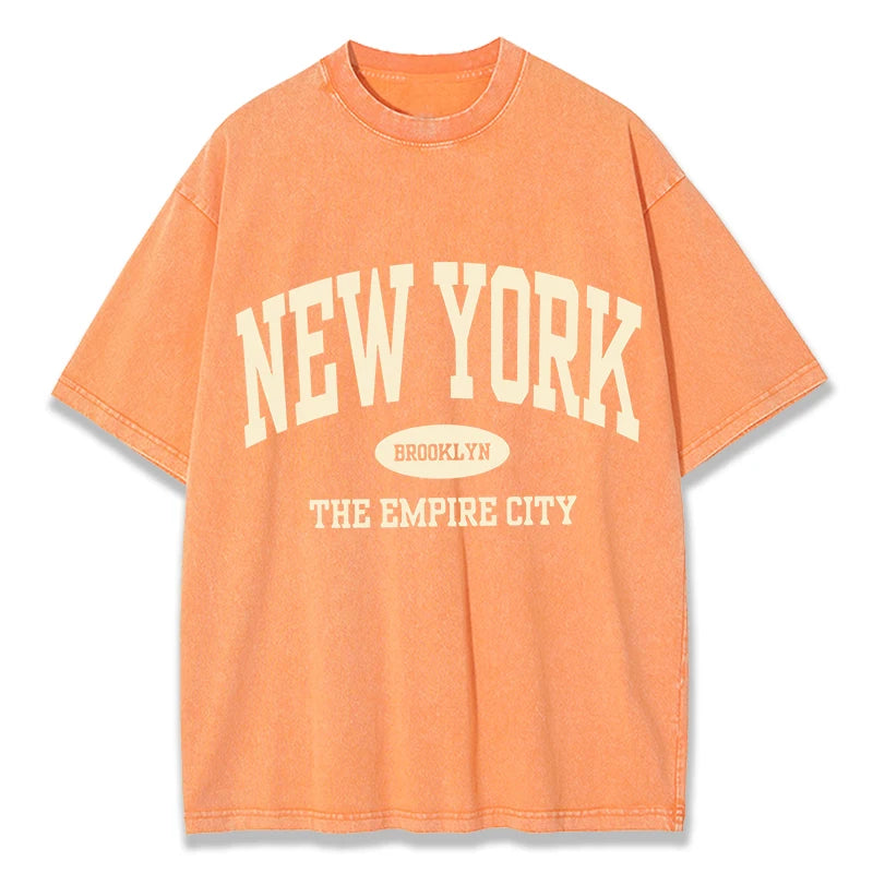 New York Brooklyn Letter Printed Washed T-Shirts Women Cotton Tops Comfortable Distressed O-Neck T Shirts Summer Womans Clothes