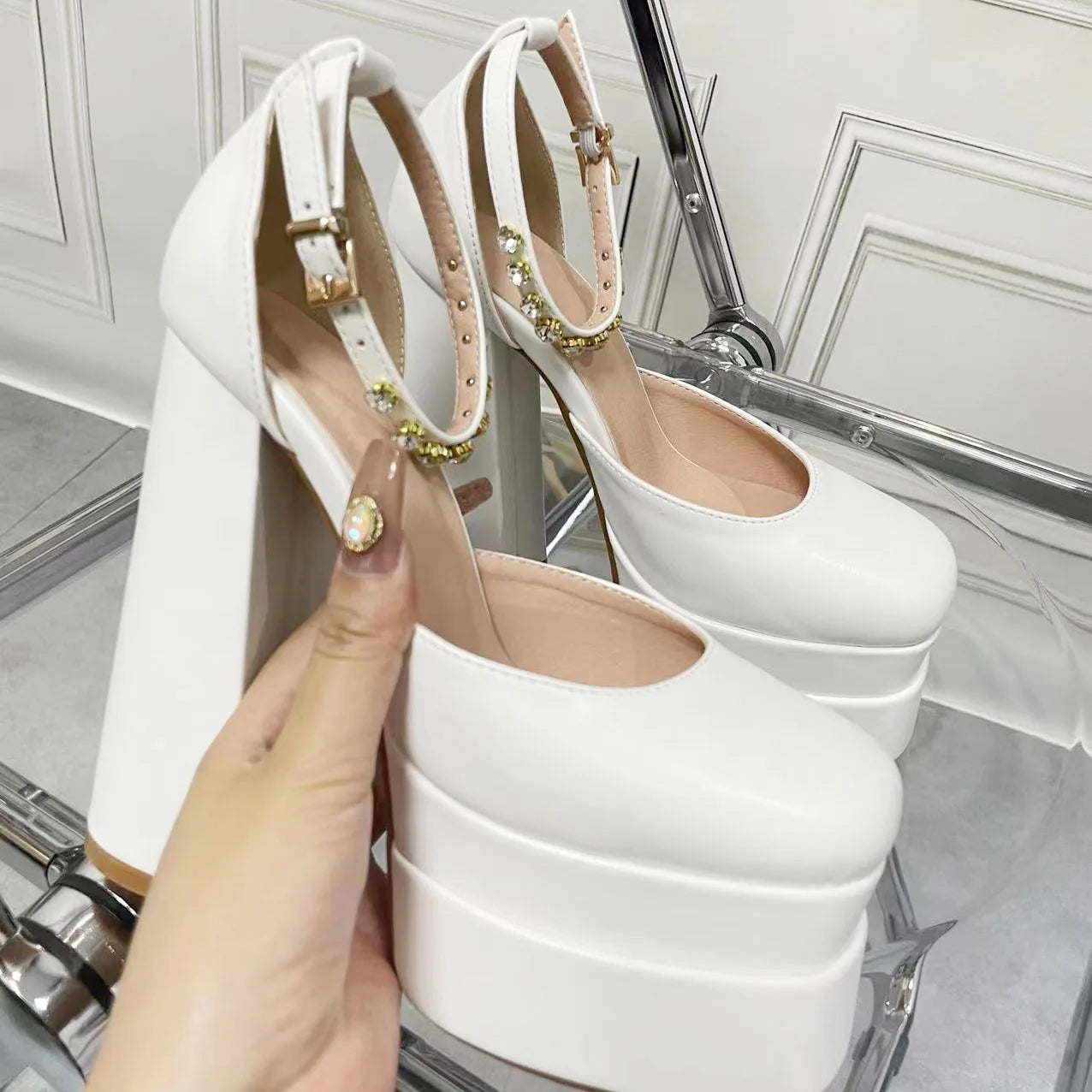 15cm Super High Heels Satin Wedding Shoes Sexy Women's Nightclub Pumps Double Platform Party Sandals Plus Size 35-42