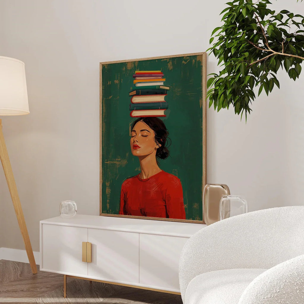 Balanced Books Wall Art - woman in red - artistic decor
