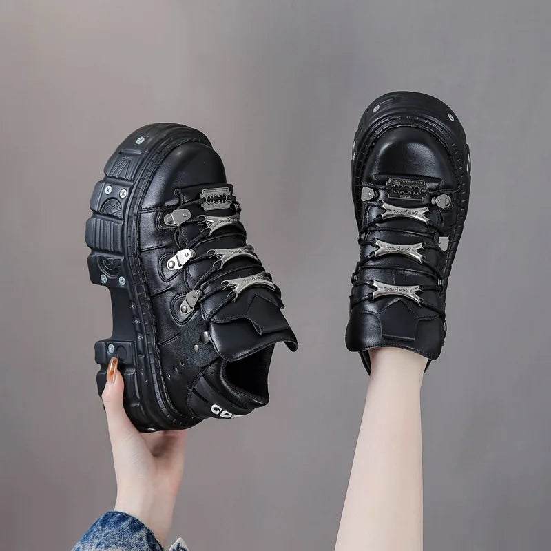 Punk Cow Leather Ankle Boots – High Heel Unisex