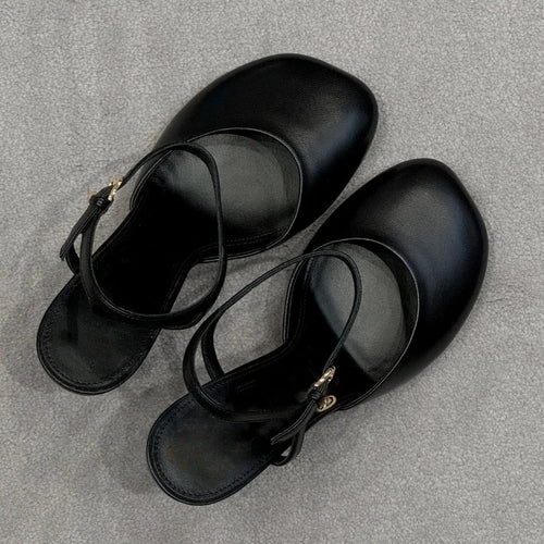Black Mary Jane Pumps – Sculptural Ball Heel Ankle Strap