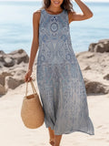 Women's Casual Long Sleeveless Dress with Geometric Color Block Print - A-Line Silhouette Top Vest Printed V-neck Shirt Casual