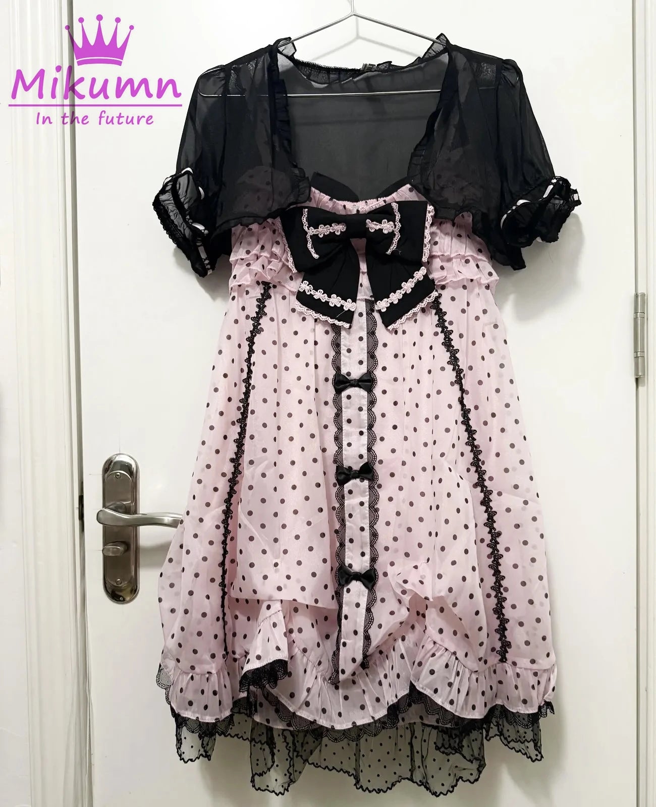 Mikumn Gothic Girls Vintage Pink Polka Dot Dress Harajuku Japanese Y2k Black Bow Kawaii Women Sleeveless Strap Mini Dresses