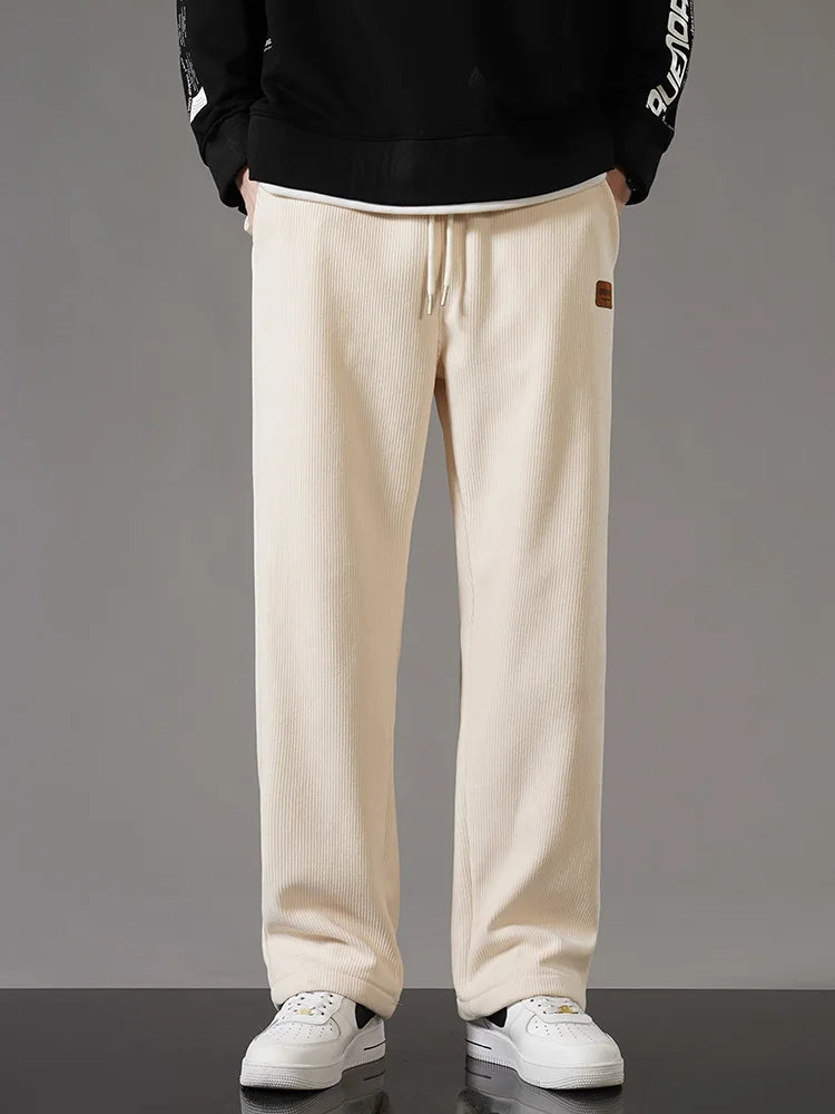CORD & WARM - Men's Fleece-Lined Corduroy Sweatpants - Straight Loose Winter Trousers