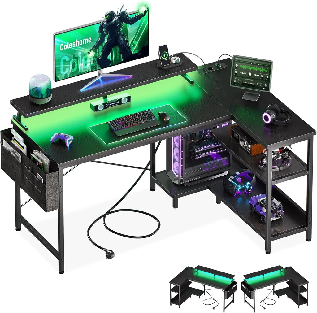 COLESHOME CORNER - L-Shaped Gaming Desk 120x80cm LED - Your Setup Just Got Serious