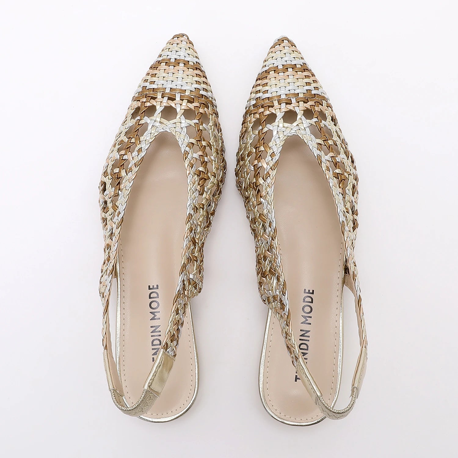 Trendin Mode Women Braided Pointed Toe Slingback Fashion Flat Bottom Elastic Backstrap Sandals（one size small）