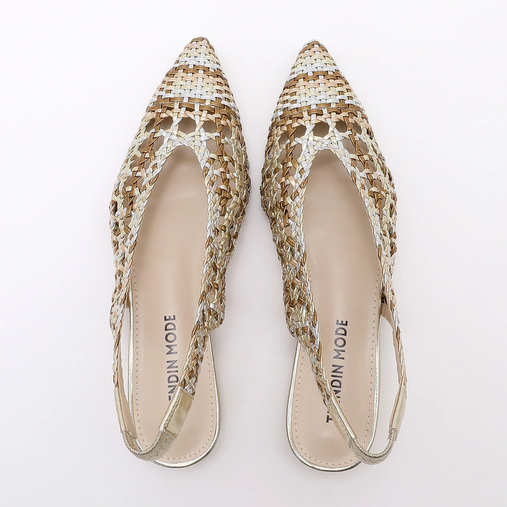Trendin Mode Women Braided Pointed Toe Slingback Fashion Flat Bottom Elastic Backstrap Sandals