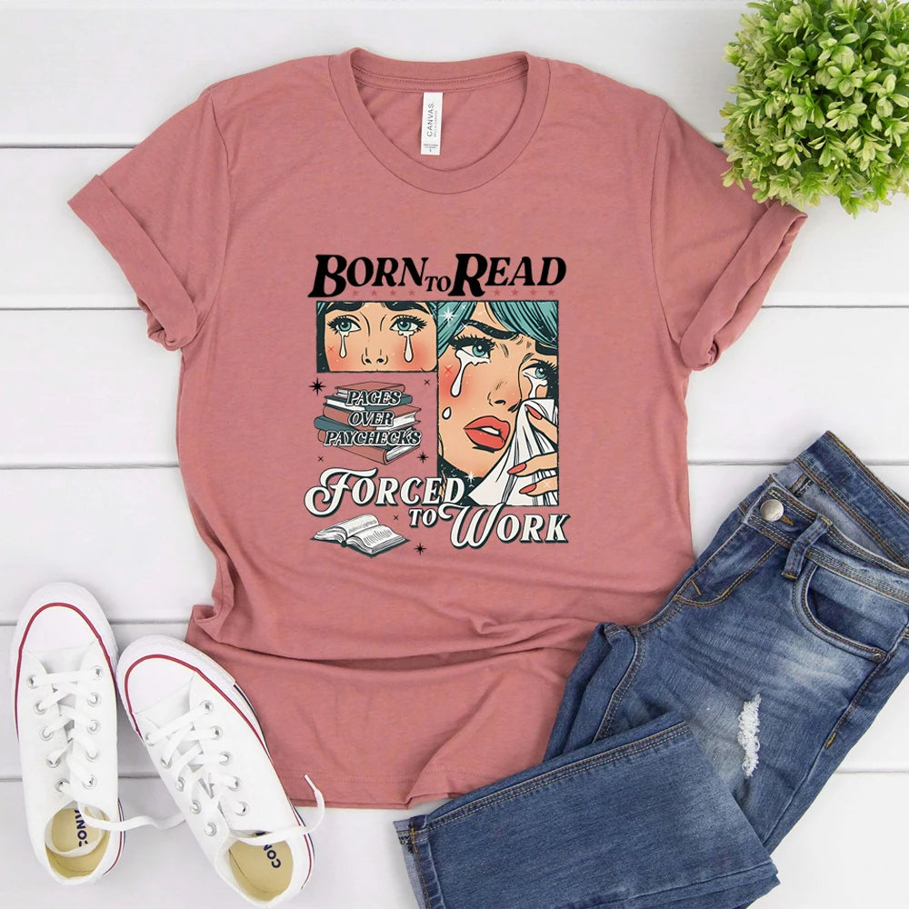 Retro Born To Read Bookish T Shirt Funny Reader Book Addict Shirts Spicy Books Short Sleeves Tops Bookish Tee Book Lover Gift